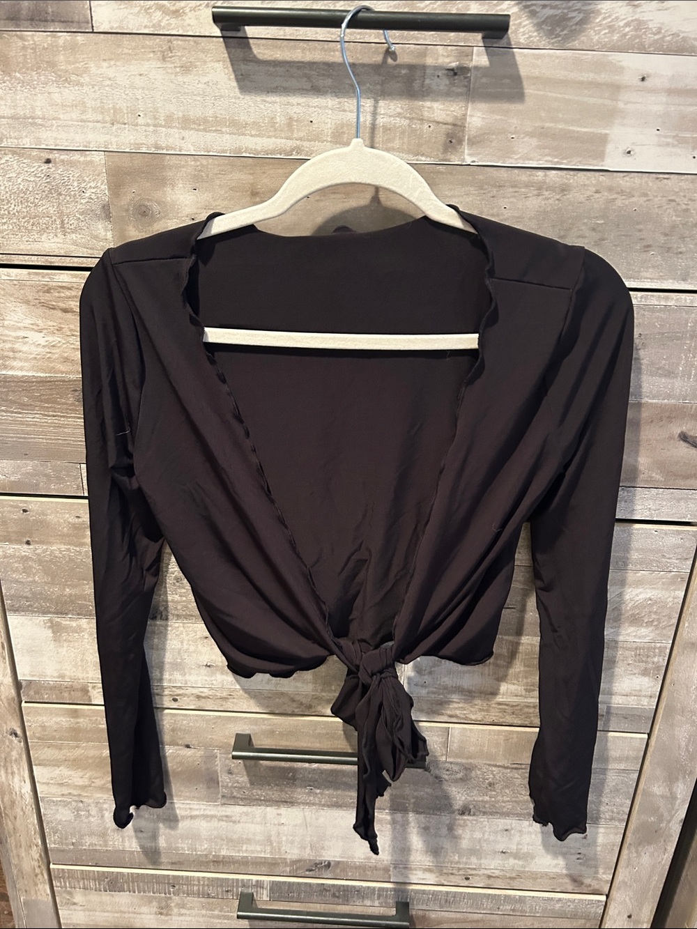Women’s Black Tie-Front Long Sleeve Top